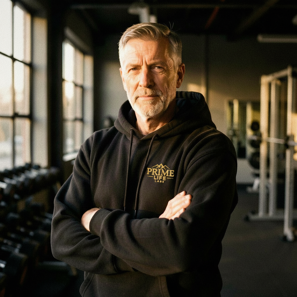 Prime Gym Hoodie — gold mountain logo embroidered