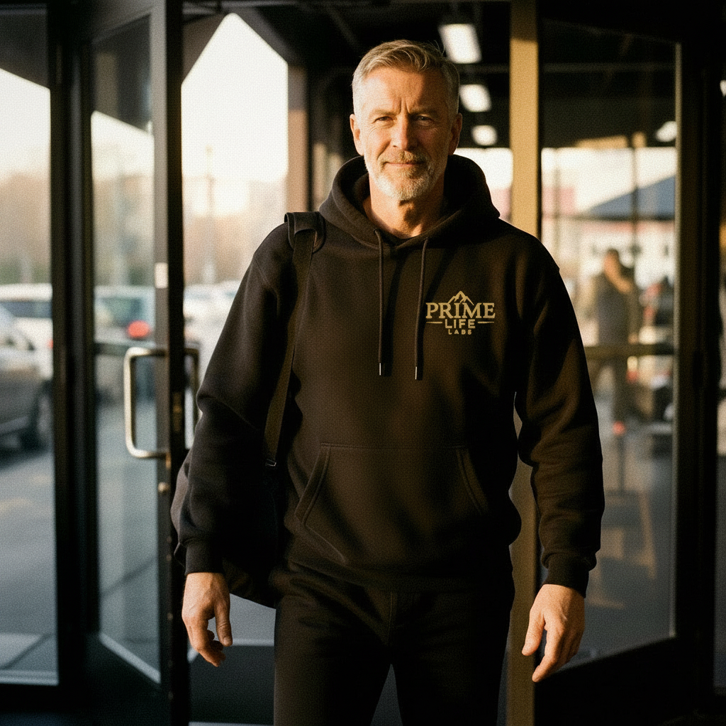 Hoodie worn — leaving gym
