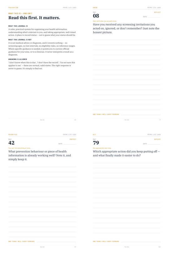 Prevention and Health Checks inside pages